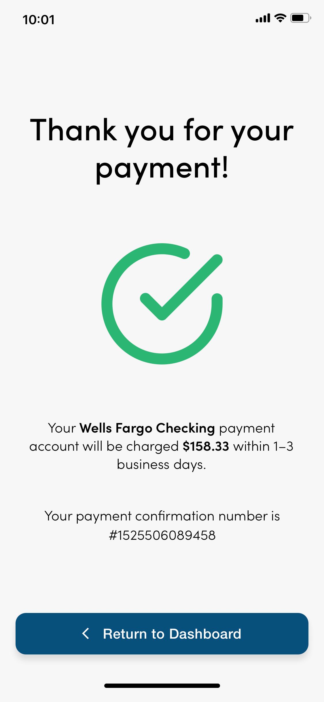 Screenshot of the RaceTrac mobile application payment confirmation screen.