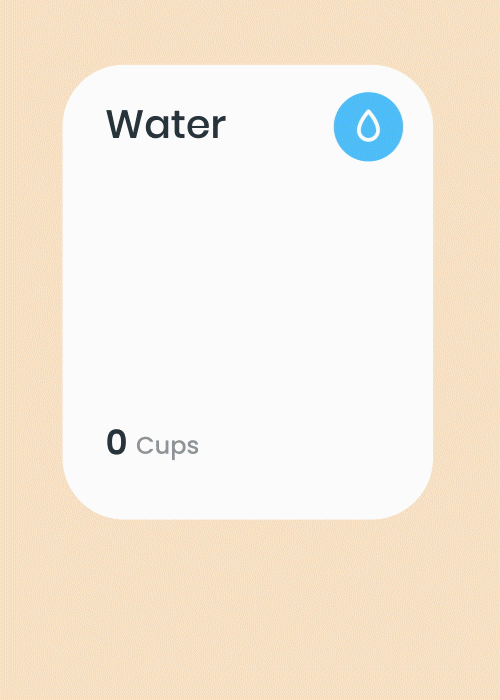 An animated GIF of the app's water intake tile.
