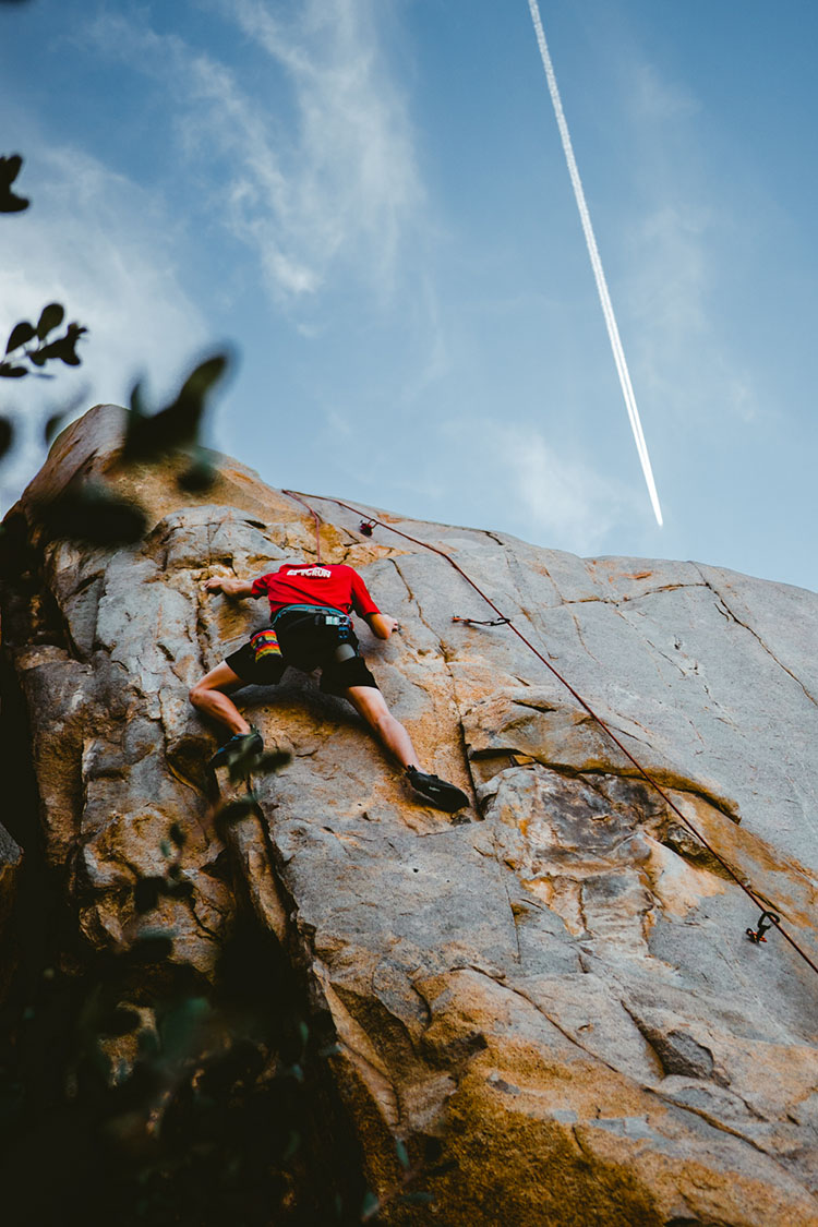 Man rock climbing in Mission Trails Regional Park.