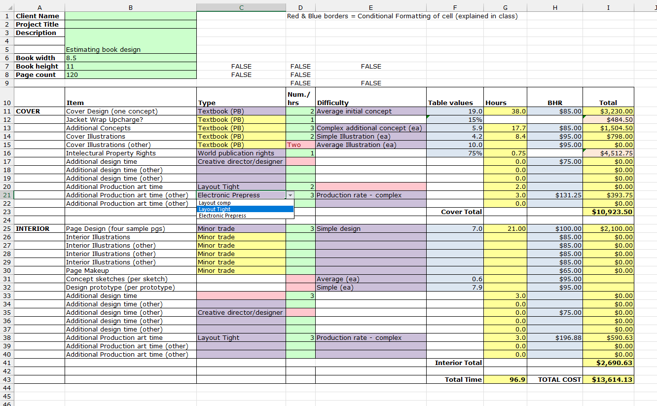 An Excel spreadsheet using VLookups and HLookups.